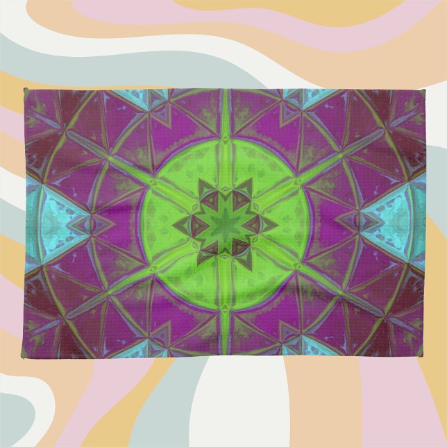 Linge De Cuisine Mosaic Kaleidoscope Fleur vert pourpre et bleu (Créateur téléchargé)