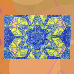 Linge De Cuisine Mosaic Mandala bleu et jaune