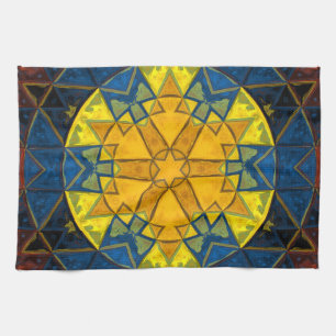 Linge De Cuisine Mosaic Mandala Fleur Jaune Bleu et Rouge
