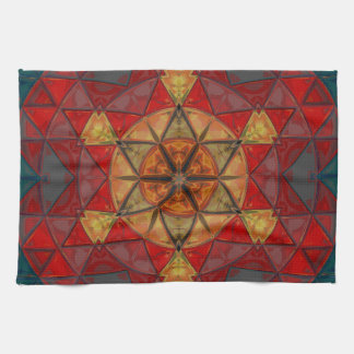 Linge De Cuisine Mosaic Mandala Fleur Rouge Bleu et Jaune