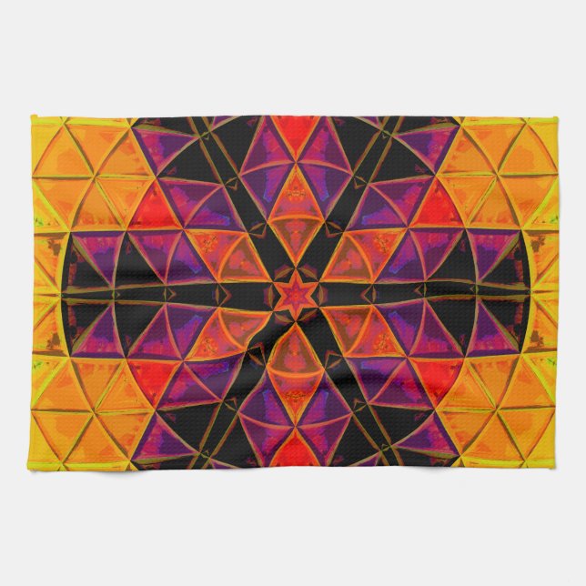 Linge De Cuisine Mosaic Mandala Fleur Rouge violet et orange (Horizontal)