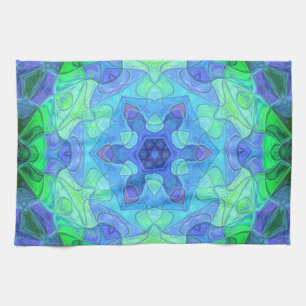 Linge De Cuisine Mosaic Mandala Flower bleu et vert