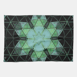 Linge De Cuisine Mosaic Mandala Flower bleu vert et noir