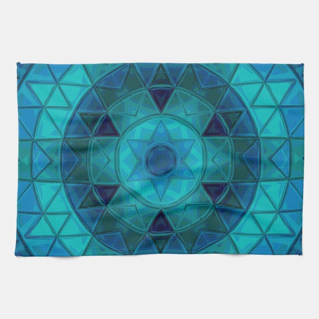 Linge De Cuisine Mosaic Mandala Flower Blue (Horizontal)