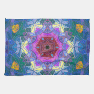 Linge De Cuisine Mosaic Mandala Flower rose bleu et jaune