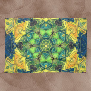 Linge De Cuisine Mosaic Mandala Flower vert jaune et bleu