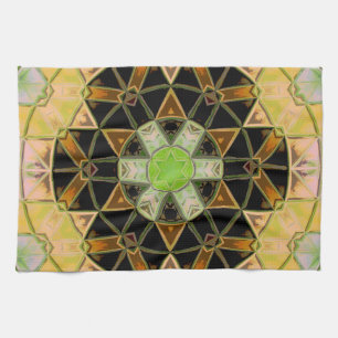 Linge De Cuisine Mosaic Mandala Flower vert jaune et noir