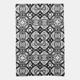 Linge De Cuisine Mosaïque arabesque Motif Carrelage noir et blanc