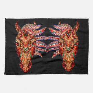 Linge De Cuisine Mosaïque de bijoux de cheval colorée cow-girl éque