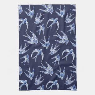 Linge De Cuisine Mosaïque de mosaïque d'oiseaux chic blanc de la