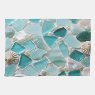 Linge De Cuisine Mosaïque de verre de mer Charme côtier turquoise