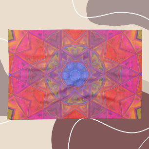Linge De Cuisine Mosaïque Kaleidoscope Fleur Bleu rose et jaune