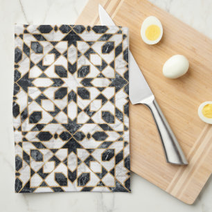 Linge De Cuisine Mosaïque marocaine noire et Marbre blanc