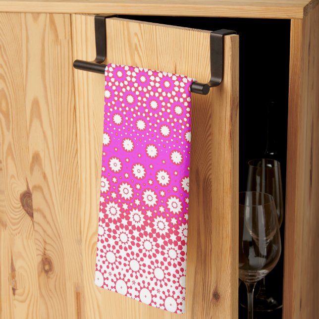 Linge De Cuisine Mosaïque rose et rouge (Pliage en tiers)