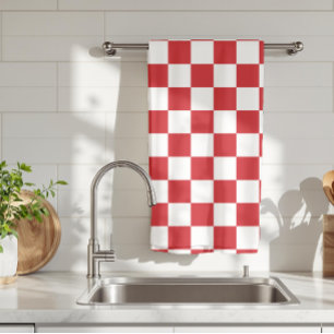 Linge De Cuisine Moteur de feu rouge et blanc À damiers Vintage