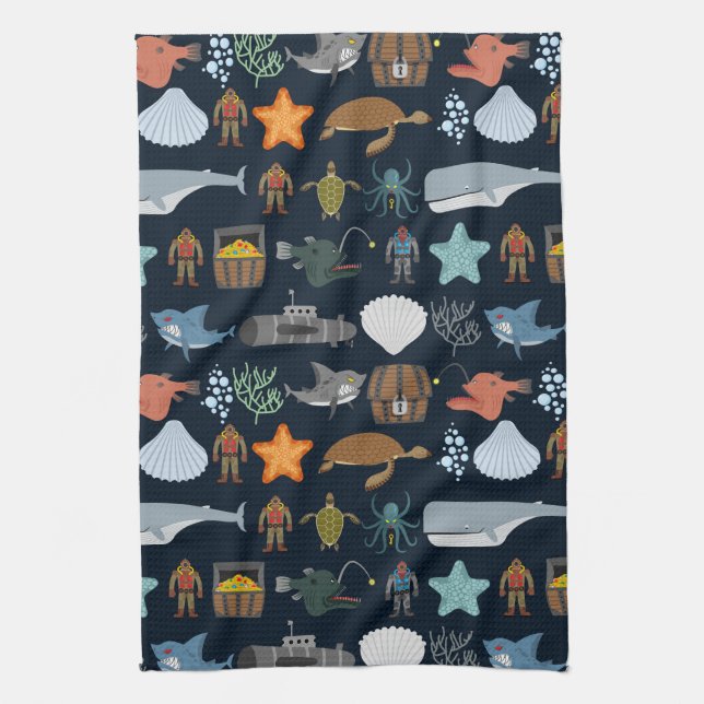 Linge De Cuisine Motif 1 d'habitants d'océan (Vertical)