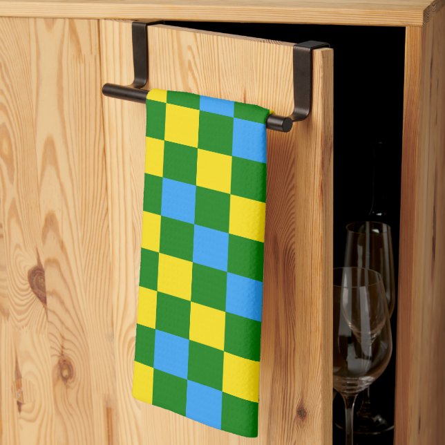Linge De Cuisine Motif à carreaux bleu jaune vert  (Pliage en tiers)