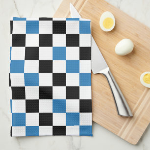 Linge De Cuisine Motif à carreaux bleu noir et blanc