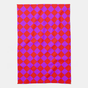 Linge De Cuisine Motif à carreaux diamants rouge violet