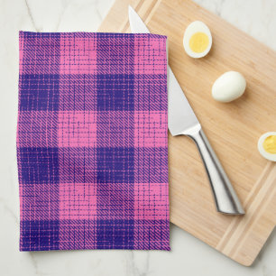 Linge De Cuisine Motif à carreaux et hachures bleu et rose 