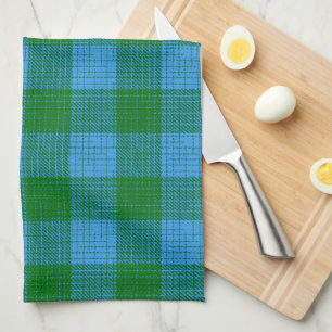 Linge De Cuisine Motif à carreaux et hachures bleu et vert 