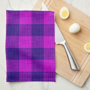 Linge De Cuisine Motif à carreaux et hachures bleu et violet 