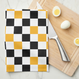 Linge De Cuisine Motif à carreaux jaune noir et blanc 