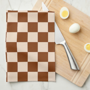 Linge De Cuisine Motif à carreaux marron rouille et beige