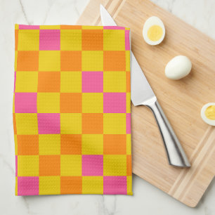 Linge De Cuisine Motif à carreaux orange jaune rose 
