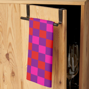 Linge De Cuisine Motif à carreaux rouge violet rose
