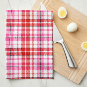 Linge De Cuisine Motif à carreaux Tartan Blanc Rouge Rose