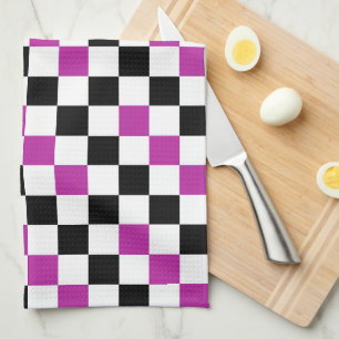 Linge De Cuisine Motif à carreaux violet noir et blanc