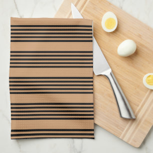 Linge De Cuisine Motif à cinq bandes noir et brun