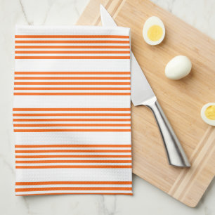 Linge De Cuisine Motif à cinq bandes orange et blanc
