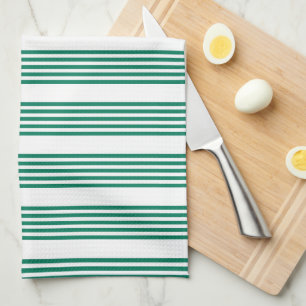 Linge De Cuisine Motif à cinq bandes vert et blanc de la forêt