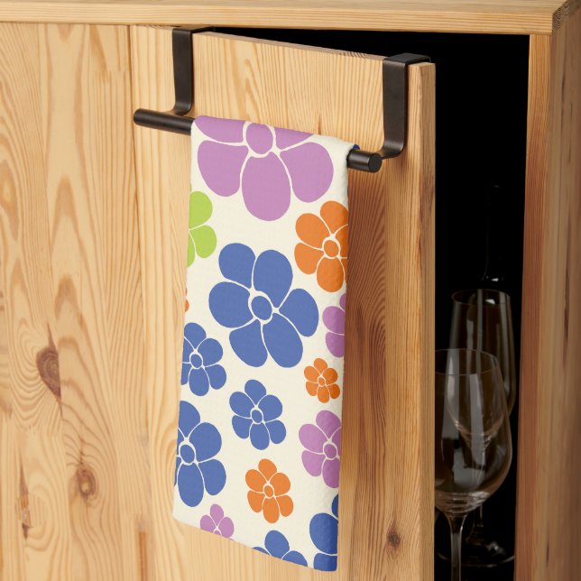 Linge De Cuisine Motif à fleurs - Bleu, Orange, Violet, Vert (Pliage en tiers)