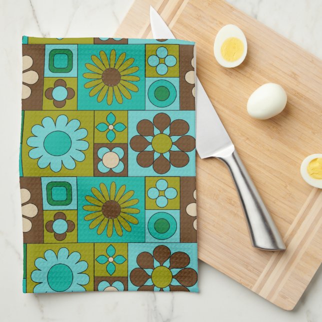 Linge De Cuisine Motif à fleurs moderne du milieu du siècle (Quart Plié)