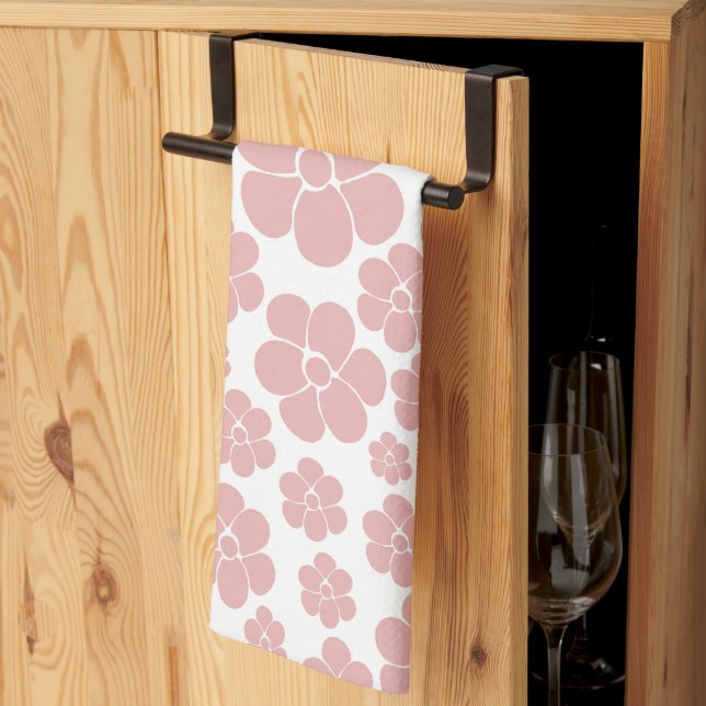 Linge De Cuisine Motif à fleurs - rose et blanc (Pliage en tiers)