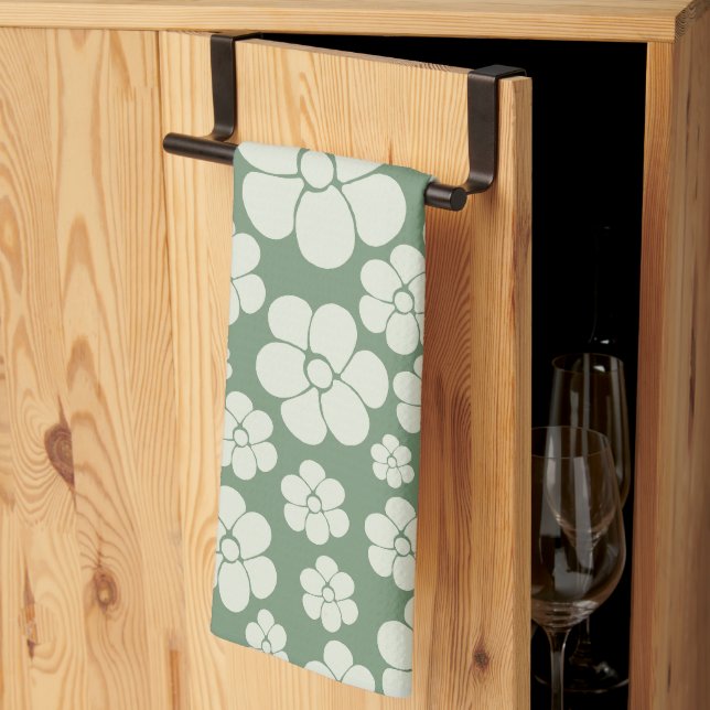 Linge De Cuisine Motif à fleurs - Vert (Pliage en tiers)