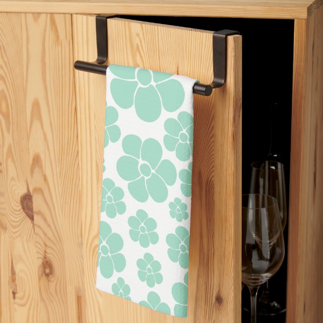 Linge De Cuisine Motif à fleurs - Vert (Monnaie) (Pliage en tiers)