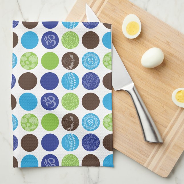 Linge De Cuisine Motif à points de cercle bleu et vert (Quart Plié)