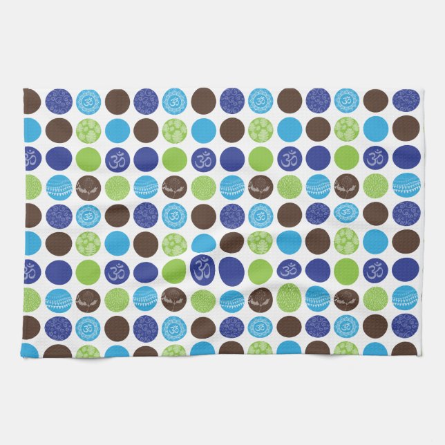 Linge De Cuisine Motif à points de cercle bleu et vert (Horizontal)