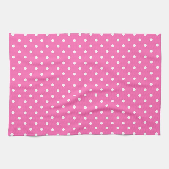 Linge De Cuisine Motif à points de polka rose chaud et blanc (Horizontal)