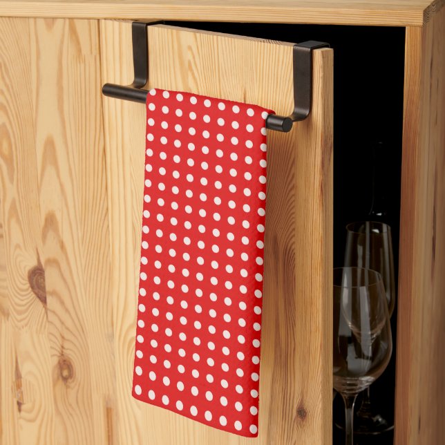 Linge De Cuisine Motif à points polka rouge et blanc brillant (Pliage en tiers)