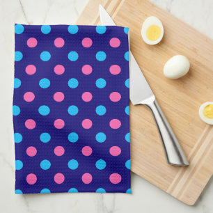 Linge De Cuisine Motif à pois bleu marine rose cyan