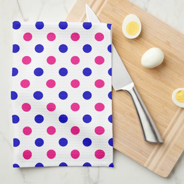 Linge De Cuisine Motif à pois bleu rose blanc (Quart Plié)