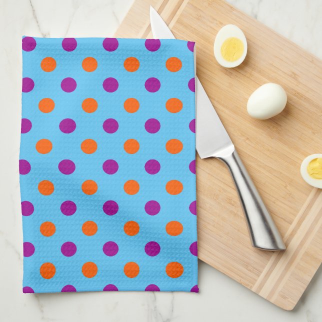 Linge De Cuisine Motif à pois bleu violet orange (Quart Plié)