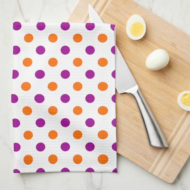Linge De Cuisine Motif à pois orange violet blanc (Quart Plié)