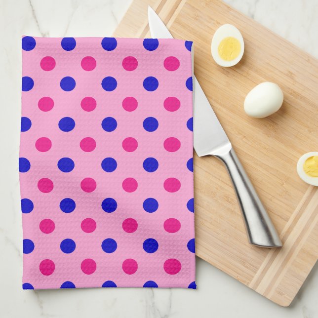 Linge De Cuisine Motif à pois rose bleu rose (Quart Plié)