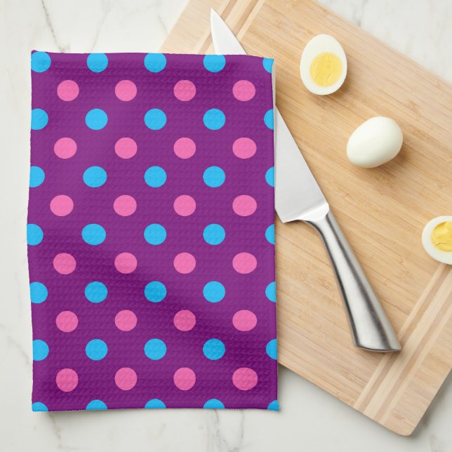 Linge De Cuisine Motif à pois rose bleu violet (Quart Plié)